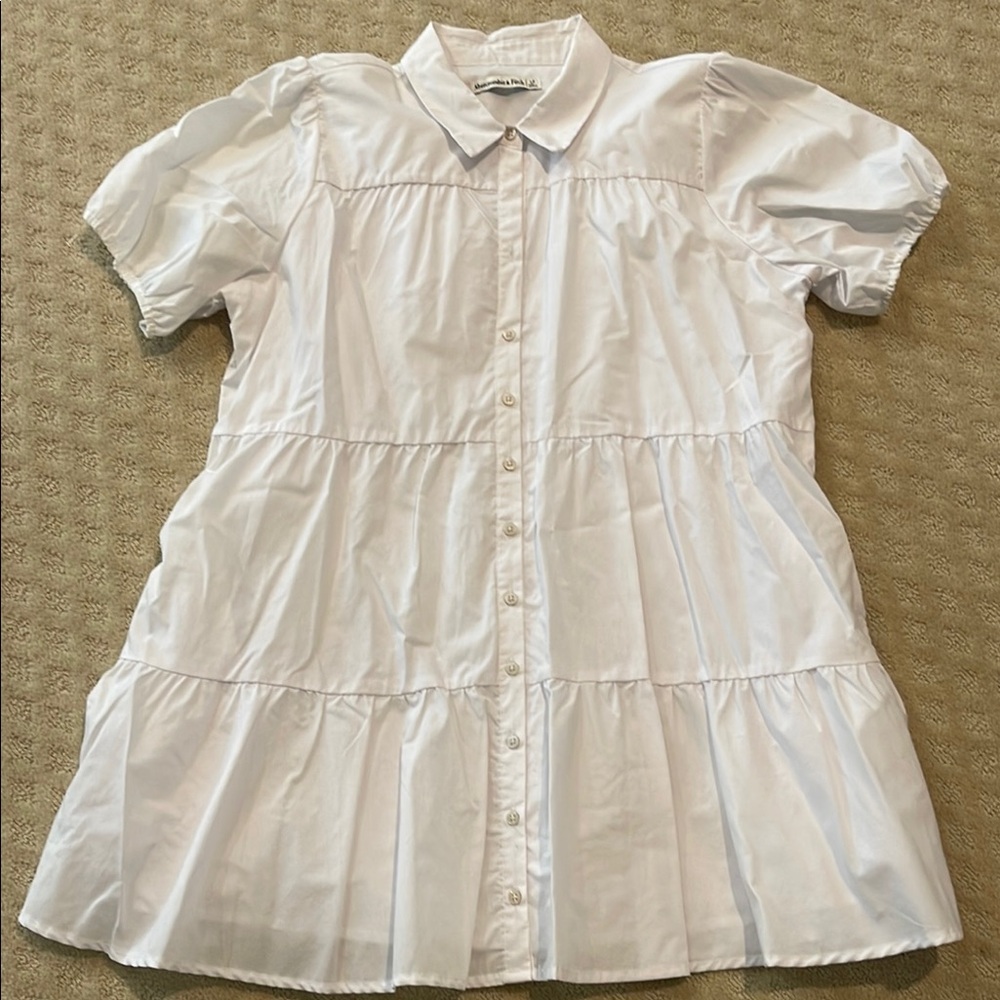 White Button-Up Tiered Dress-Poplin Shirt Dress